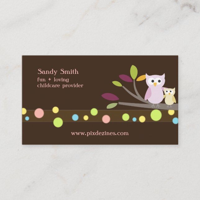PixDezines Mummy + Baby owls childcare Business Card (Front)