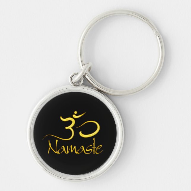 PixDezines namaste+om/diy background colour! Key Ring (Front)