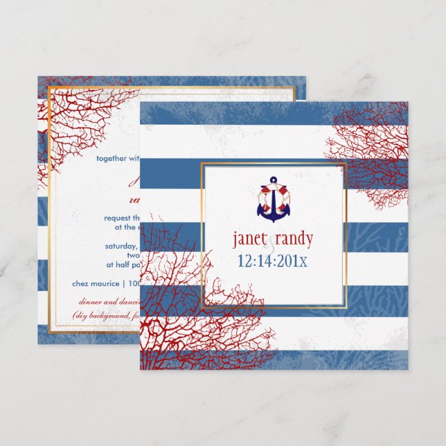 PixDezines nautical anchors+lifesavers/diy colour Invitation (Front/Back)