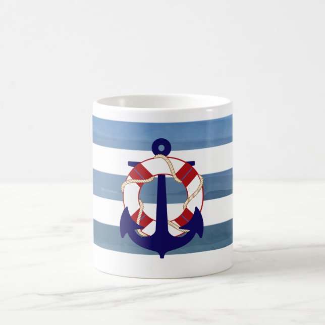 PixDezines nautical stripes/anchor Coffee Mug (Center)