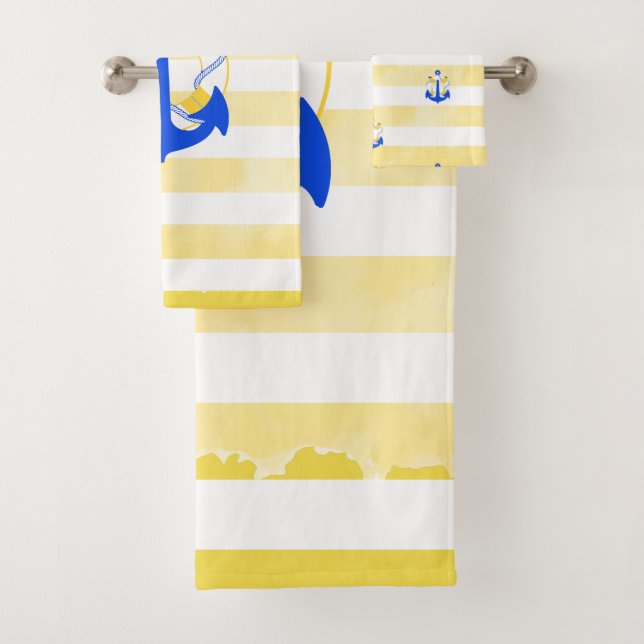 PixDezines Nautical Stripes+Life Savers Bath Towel Set (Insitu)