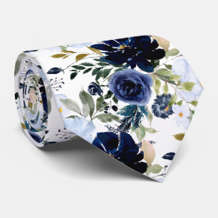 PixDezines Navy and Dusty Blue H2 Botanical Tie