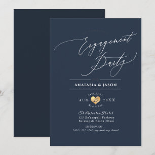 PixDezines Navy Blue Calligraphy Engagement Party Invitation