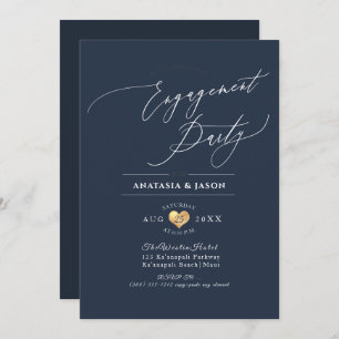 PixDezines Navy Blue Calligraphy Engagement Party Invitation
