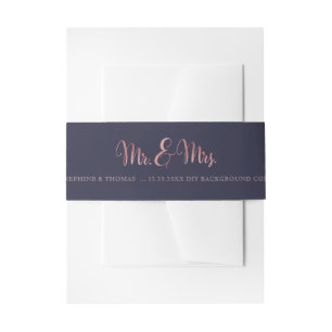 PixDezines Navy+Faux Rose Gold Mr.+Mrs. Invitation Belly Band