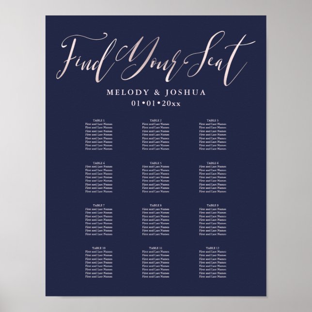 PixDezines Navy Modern Calligraphy, Seating Chart (Front)