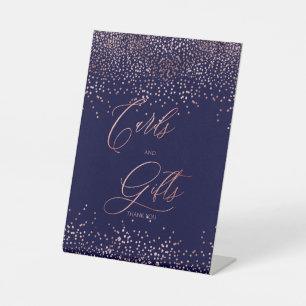PixDezines Navy+Rose Gold Cards+Gifts Pedestal Sign