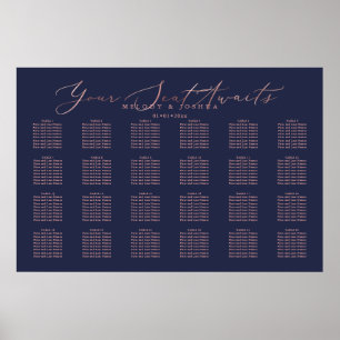 PixDezines Navy+Rose Gold Script, Seating Chart