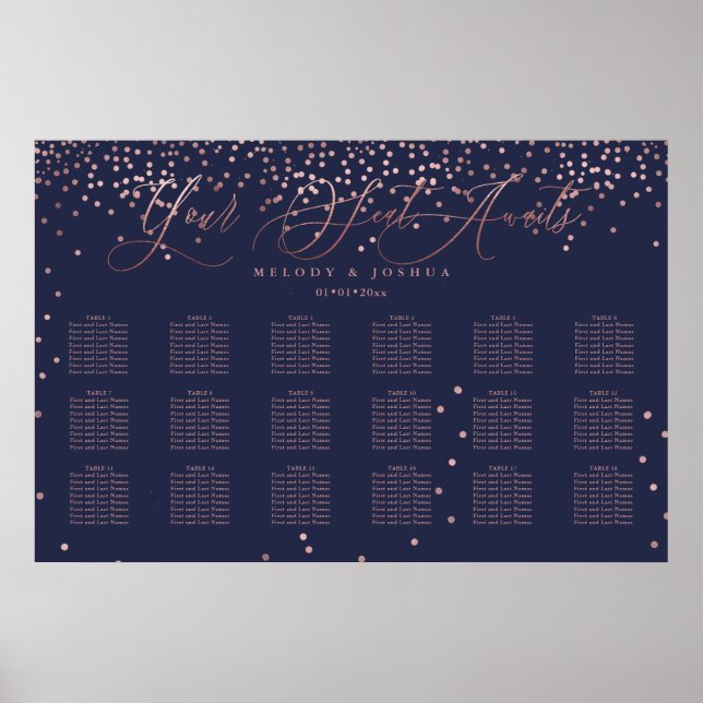 PixDezines Navy+Rose Gold Script, Seating Chart (Front)