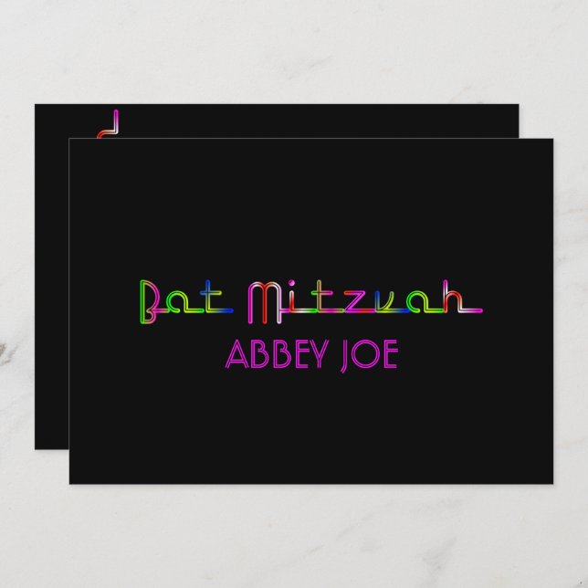 PixDezines neon lights bat mitzvah Invitation (Front/Back)