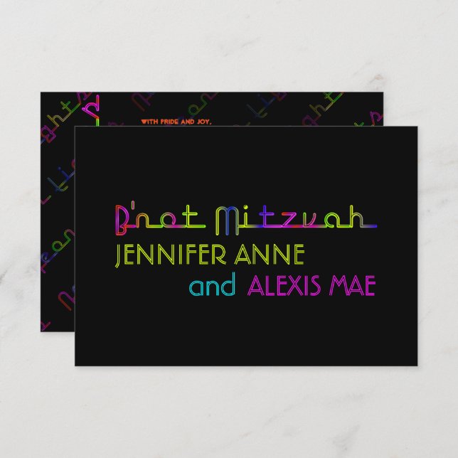 PixDezines neon lights b'not mitzvah Invitation (Front/Back)