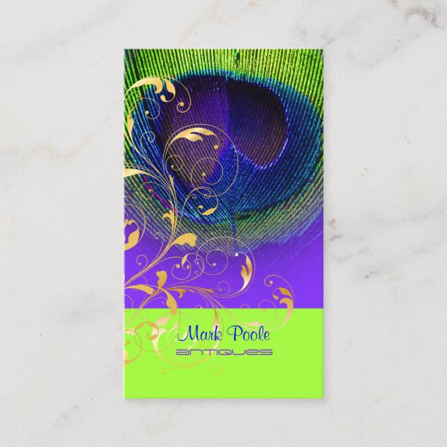 PixDezines neon peacock eye/filigree Business Card (Front)