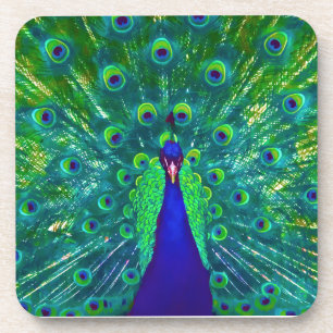 PixDezines neon/psychedelic peacock feather Coaster