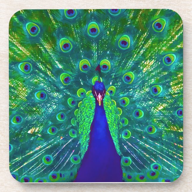 PixDezines neon/psychedelic peacock feather Coaster (Front)