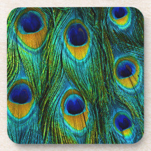 PixDezines neon/psychedelic peacock feather Coaster