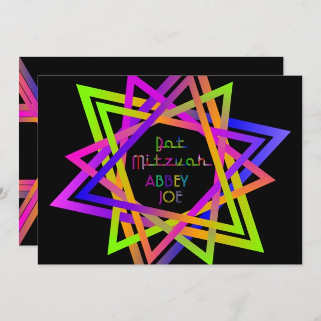 PixDezines Neon Sign Star of David/Bat Mitzvah Invitation (Front/Back)