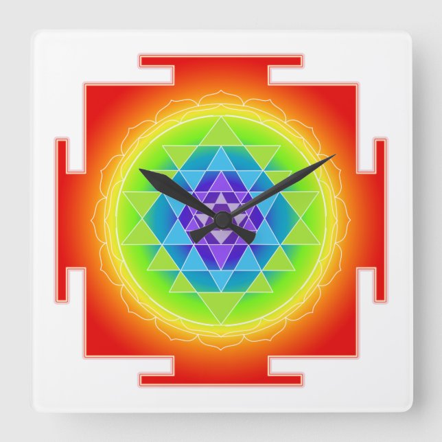 PixDezines Neon Style Sri Yantra Square Wall Clock (Front)