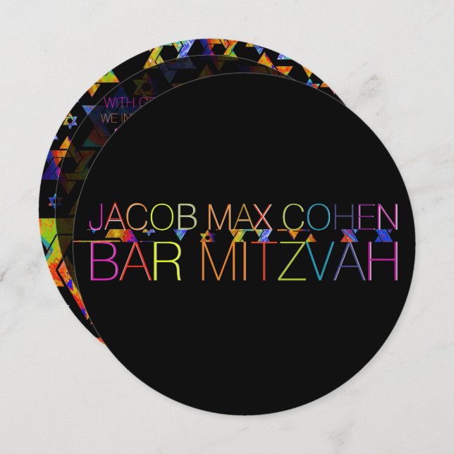 PixDezines neons/typography/bar mitzvah Invitation (Front/Back)