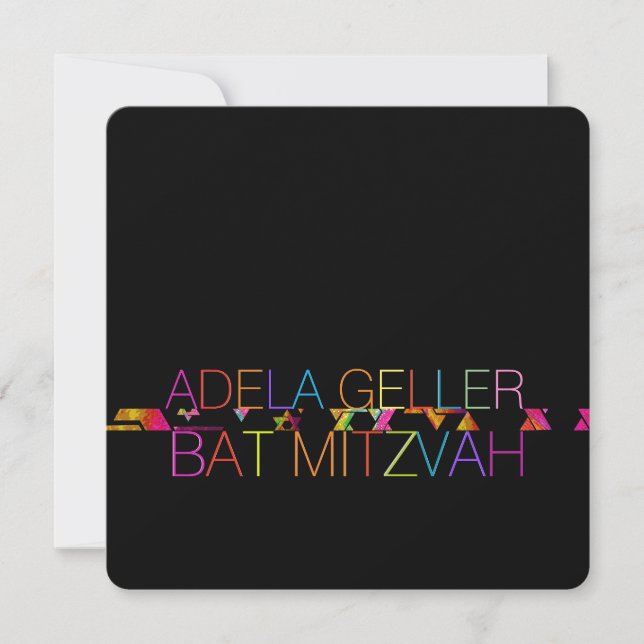 PixDezines neons/typography/bat mitzvah Invitation (Front)