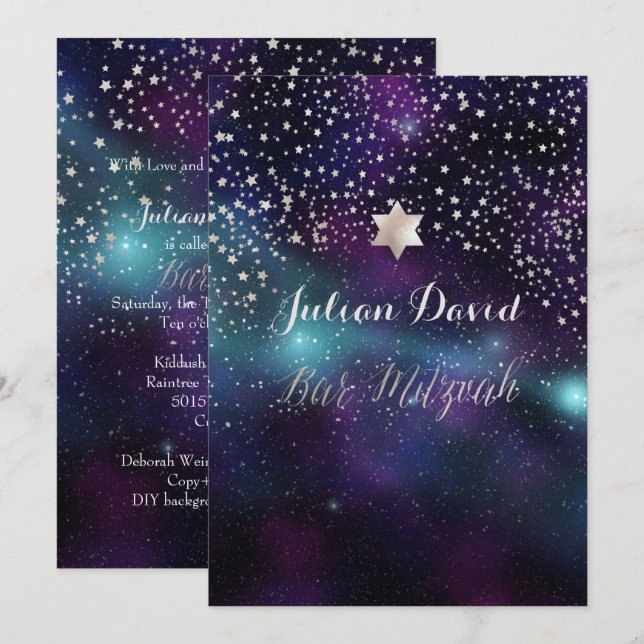 PixDezines NIGHT SKY BAR MITZVAH ✡ Invitation (Front/Back)