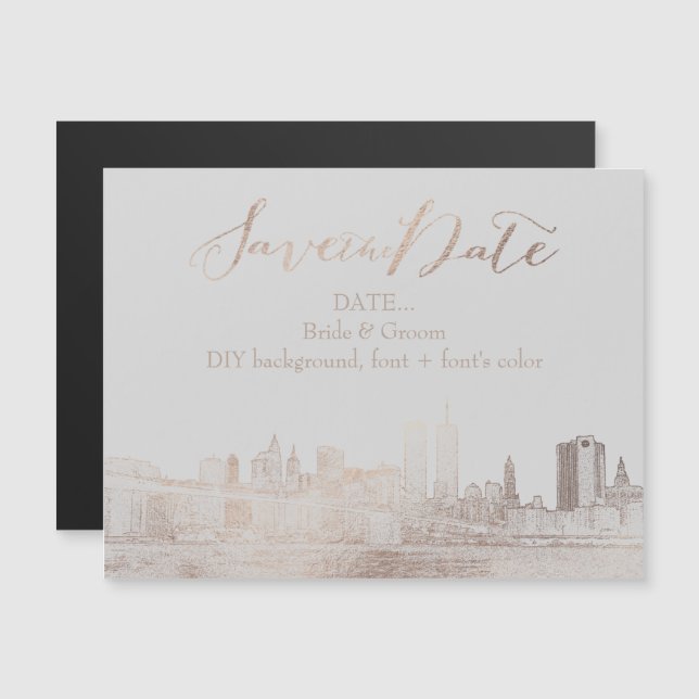 PixDezines NYC Sketched Cityscape/DIY background Magnetic Invitation (Front/Back)
