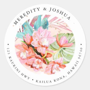 PixDezines Orange Cymbidium Orchid Silver Foliage Classic Round Sticker