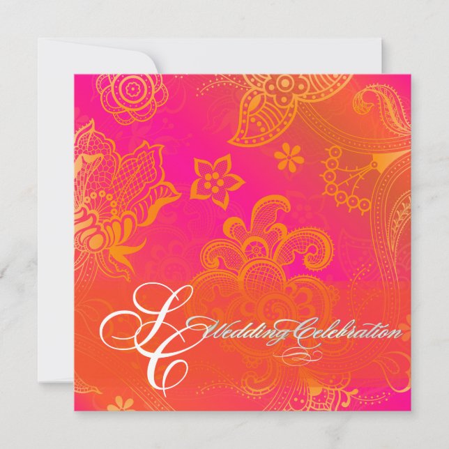 PixDezines orange floral lace Invitation (Front)
