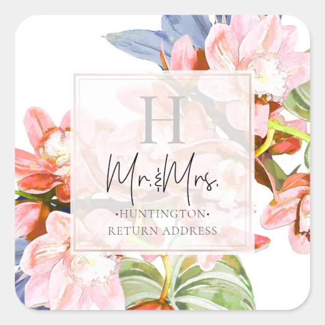 PixDezines Orchid Isle, Blush Orchid Blue Ti Square Sticker (Front)