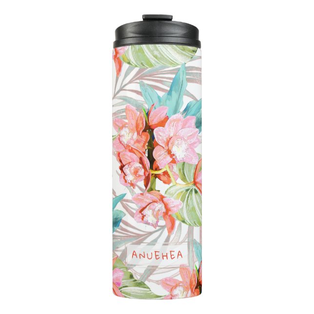 PixDezines Orchid Isle, Orange Cymbidium Thermal Tumbler (Front)