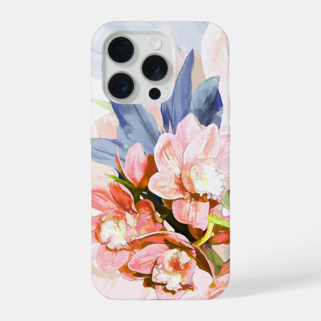 PixDezines Orchid Isle, Peachy Orchids Blue Ti iPhone Case (Back)