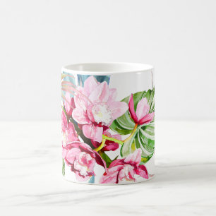 PixDezines Orchid Isle, Pink Cymbidium Orchid Coffee Mug