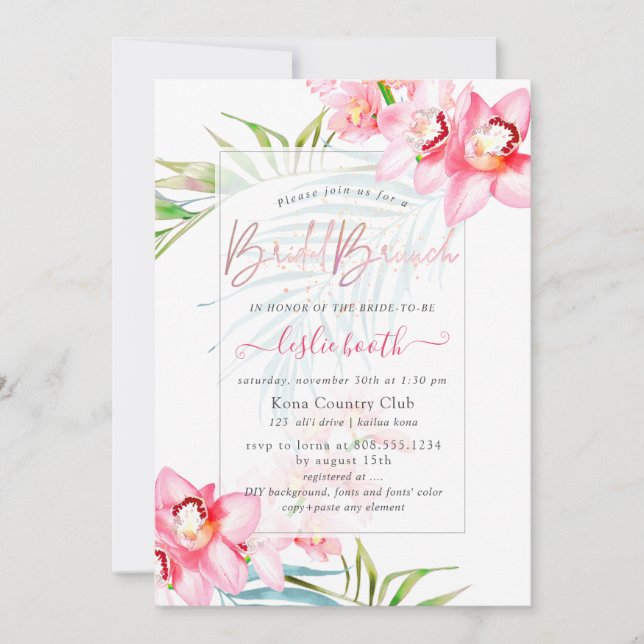 PixDezines Orchid Isle, Tropical Bridal Brunch Invitation (Front)
