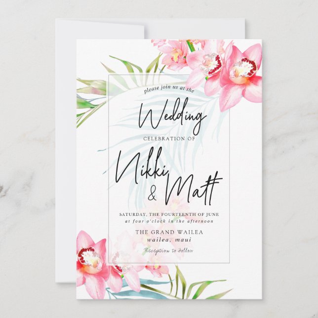 PixDezines Orchid Isle, Tropical Wedding Invitation (Front)
