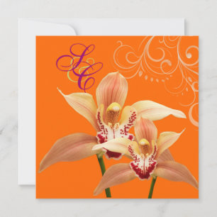 PixDezines Orchids/Orange + Ornamental Flourish Invitation