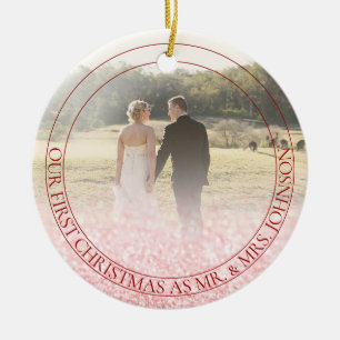 PixDezines Our First Christmas, Rose Gold Glitter Ceramic Tree Decoration