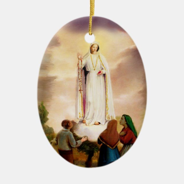 PixDezines Our Lady of Fatima, Text Customisable Ceramic Tree Decoration (Front)
