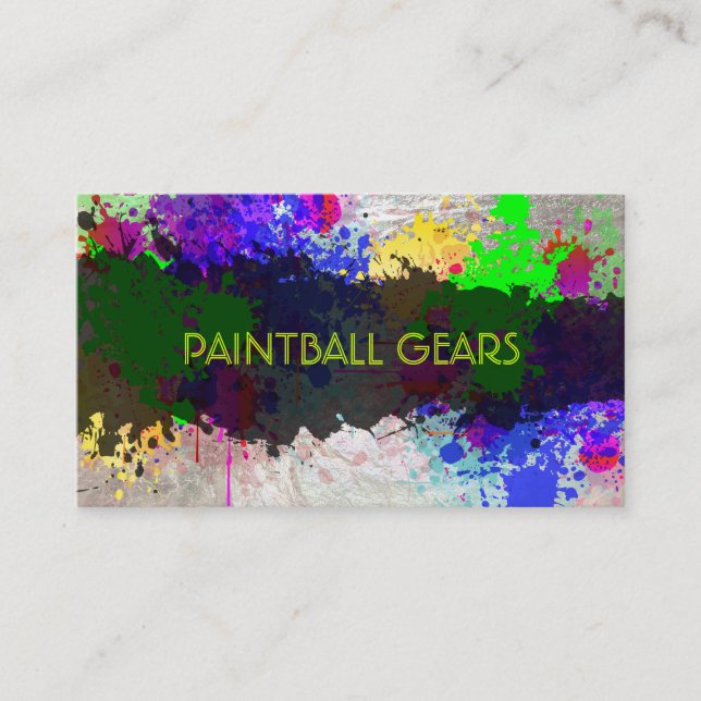 PixDezines paint splatters/ball/faux silver Business Card (Front)