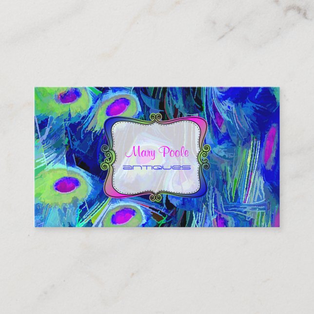 PixDezines painted peacock/cobalt+emerald Business Card (Front)