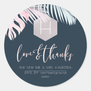 PixDezines Palms Monogram Blush Silver, Thank You Classic Round Sticker