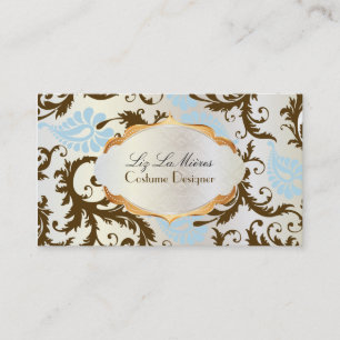 PixDezines pavo damask/chocolate+blue Business Card