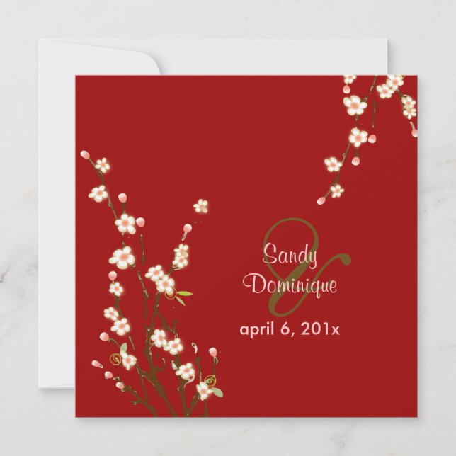 PixDezines Peach Sakura, wedding invitations (Front)