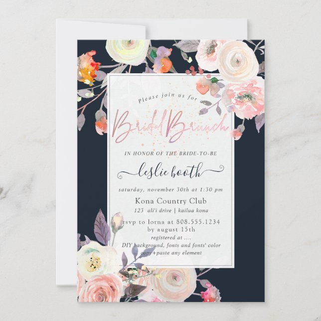 PixDezines Peaches+Cream Roses Bridal Brunch Invitation (Front)