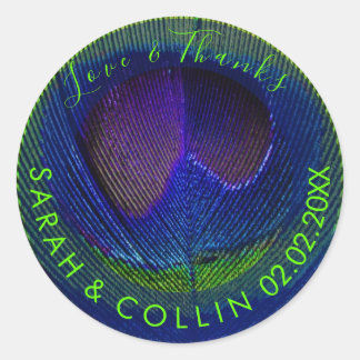 PixDezines peacock eye/cobalt blue/neon green Classic Round Sticker