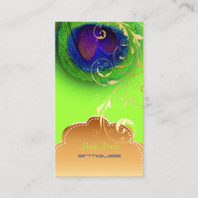 PixDezines Peacock eye+filigree swirls Business Card (Front)