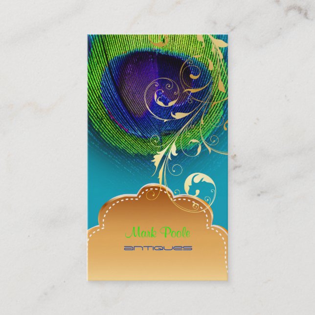 PixDezines Peacock eye+filigree swirls Business Card (Front)