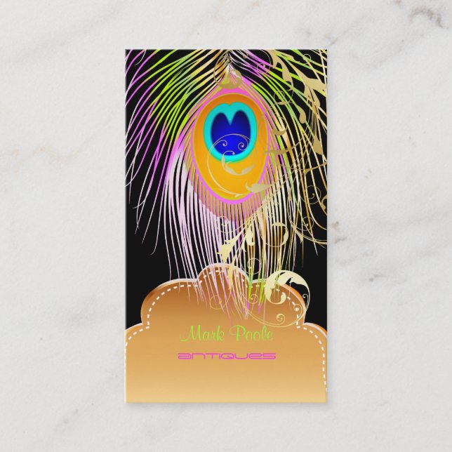 PixDezines Peacock eye+filigree swirls/DIY colour Business Card (Front)