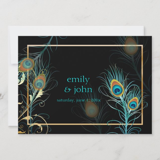 PixDezines peacock feather/aqua/turquoise Invitation (Front)