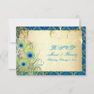 PixDezines peacock feather/aqua/turquoise RSVP Card