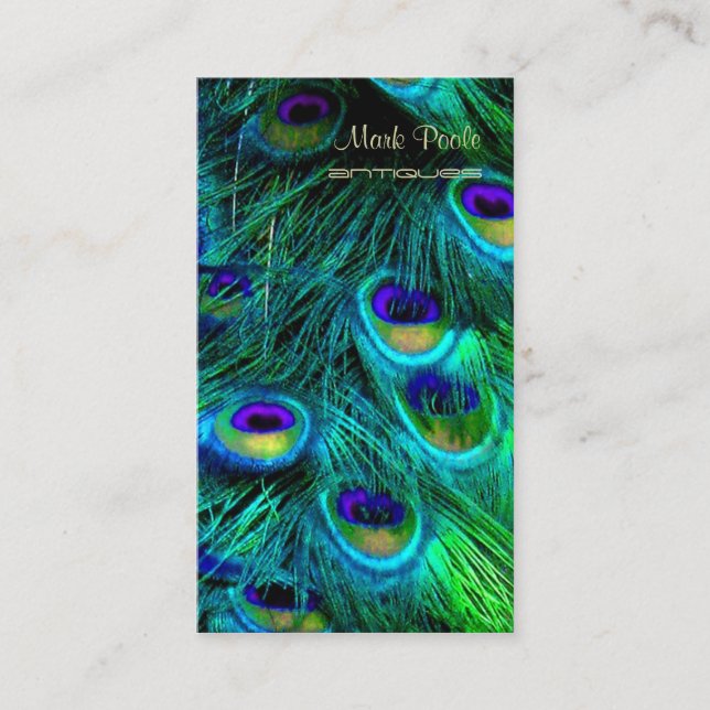 PixDezines PEACOCK FEATHER/COBALT/AQUA Business Card (Front)