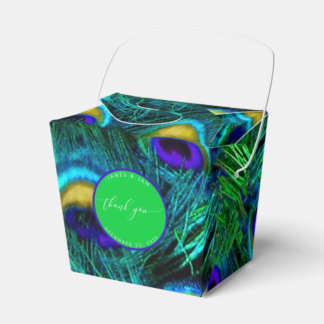 PixDezines peacock feather/diy accent colour Favour Box (Front Side)